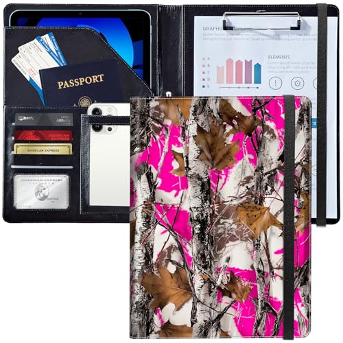 Leder-Padfolio-Portfolio-Ordner mit Klemmbrett, personalisierter A4-Briefgröße, Lebenslauf-Organizer, Schreibblock und Kartenhalter für Männer und Frauen, Büro, Rosa, Weiß, Camouflage, braune Blätter Leder-Padfolio-Portfolio-Ordner mit Klemmbrett, personalisierter A4-Briefgröße, Lebenslauf-Organizer, Schreibblock und Kartenhalter für Männer und Frauen, Büro, Rosa, Weiß, Camouflage, braune Blätter von Decahouy