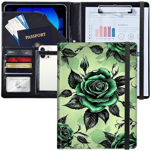 Leder-Padfolio-Portfolio-Ordner mit Klemmbrett, personalisierter A4-Briefgröße, Lebenslauf-Organizer, Schreibblock und Kartenhalter für Männer und Frauen, Büro, Smaragdgrüne Rose Leder-Padfolio-Portfolio-Ordner mit Klemmbrett, personalisierter A4-Briefgröße, Lebenslauf-Organizer, Schreibblock und Kartenhalter für Männer und Frauen, Büro, Smaragdgrüne Rose von Decahouy