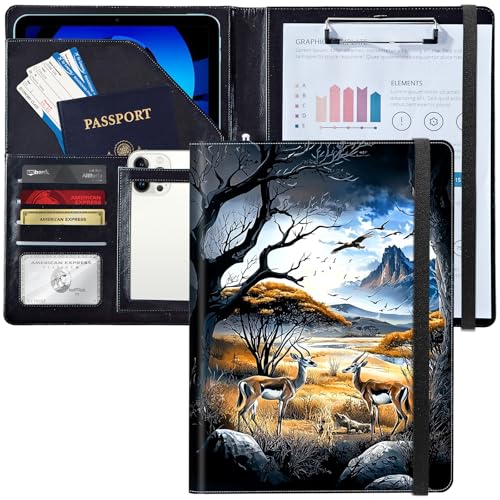 Leder-Padfolio-Portfolio-Ordner mit Klemmbrett, personalisierter A4-Briefgröße, Lebenslauf-Organizer, Schreibblock und Kartenhalter für Männer und Frauen, Büro, afrikanische Savanne Hirsch Leder-Padfolio-Portfolio-Ordner mit Klemmbrett, personalisierter A4-Briefgröße, Lebenslauf-Organizer, Schreibblock und Kartenhalter für Männer und Frauen, Büro, afrikanische Savanne Hirsch von Decahouy