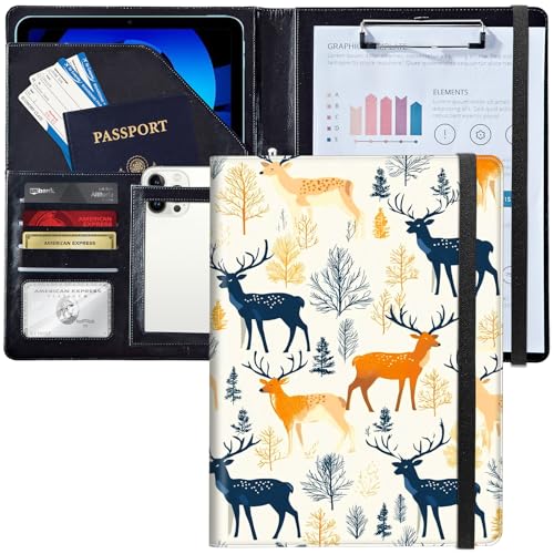Leder-Padfolio-Portfolio-Ordner mit Klemmbrett, personalisierter A4-Briefgröße, Lebenslauf-Organizer, Schreibblock und Kartenhalter für Männer und Frauen, Büro, bunte Hirsche Leder-Padfolio-Portfolio-Ordner mit Klemmbrett, personalisierter A4-Briefgröße, Lebenslauf-Organizer, Schreibblock und Kartenhalter für Männer und Frauen, Büro, bunte Hirsche von Decahouy