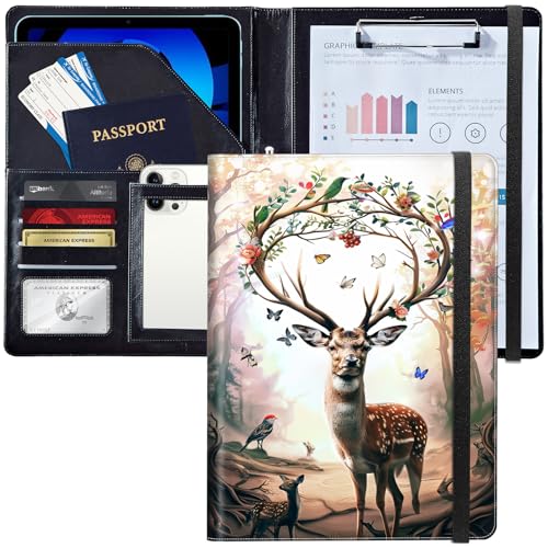 Leder-Padfolio-Portfolio-Ordner mit Klemmbrett, personalisierter A4-Briefgröße, Lebenslauf-Organizer, Schreibblock und Kartenhalter für Männer und Frauen, Büro, ein schönes Hirsch Leder-Padfolio-Portfolio-Ordner mit Klemmbrett, personalisierter A4-Briefgröße, Lebenslauf-Organizer, Schreibblock und Kartenhalter für Männer und Frauen, Büro, ein schönes Hirsch von Decahouy