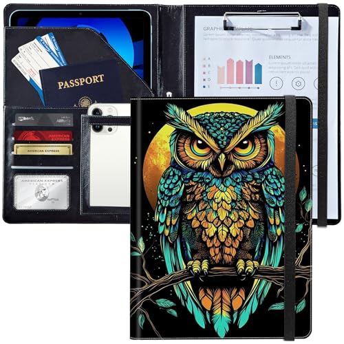 Leder-Padfolio-Portfolio-Ordner mit Klemmbrett, personalisierter A4-Briefgröße, Lebenslauf-Organizer, Schreibblock und Kartenhalter für Männer und Frauen, Büro, lebendige Eule Leder-Padfolio-Portfolio-Ordner mit Klemmbrett, personalisierter A4-Briefgröße, Lebenslauf-Organizer, Schreibblock und Kartenhalter für Männer und Frauen, Büro, lebendige Eule von Decahouy