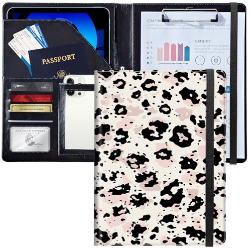 Leder-Padfolio-Portfolio-Ordner mit Klemmbrett, personalisierter A4-Briefgröße, Lebenslauf-Organizer, Schreibblock und Kartenhalter für Männer und Frauen, Büro, rosa / schwarzer Leopardenmuster Leder-Padfolio-Portfolio-Ordner mit Klemmbrett, personalisierter A4-Briefgröße, Lebenslauf-Organizer, Schreibblock und Kartenhalter für Männer und Frauen, Büro, rosa / schwarzer Leopardenmuster von Decahouy