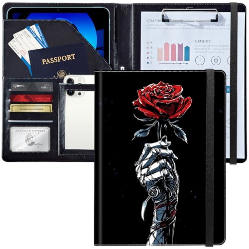 Leder-Padfolio-Portfolio-Ordner mit Klemmbrett, personalisierter A4-Briefgröße, Lebenslauf-Organizer, Schreibblock und Kartenhalter für Männer und Frauen, Büro, rote Rose in einer Hand gewickelt Leder-Padfolio-Portfolio-Ordner mit Klemmbrett, personalisierter A4-Briefgröße, Lebenslauf-Organizer, Schreibblock und Kartenhalter für Männer und Frauen, Büro, rote Rose in einer Hand gewickelt von Decahouy