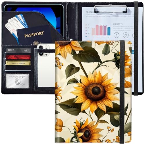 Leder-Padfolio-Portfolio-Ordner mit Klemmbrett, personalisierter A4-Briefgröße, Lebenslauf-Organizer, Schreibblock und Kartenhalter für Männer und Frauen, Büro, schöne Sonnenblumen Leder-Padfolio-Portfolio-Ordner mit Klemmbrett, personalisierter A4-Briefgröße, Lebenslauf-Organizer, Schreibblock und Kartenhalter für Männer und Frauen, Büro, schöne Sonnenblumen von Decahouy