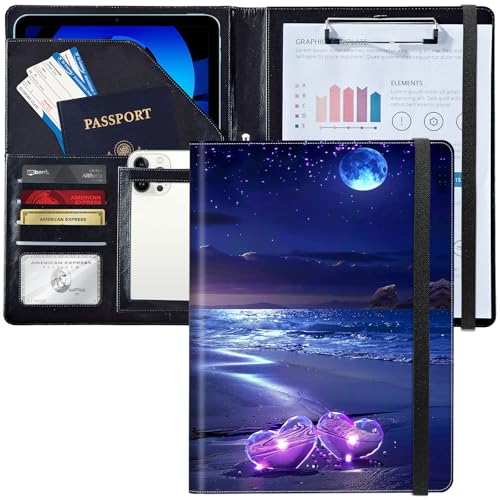 Leder-Padfolio-Portfolio-Ordner mit Klemmbrett, personalisierter A4-Briefgröße, Lebenslauf-Organizer, Schreibblock und Kartenhalter für Männer und Frauen, Büro, violetter Strand und Liebesherz Leder-Padfolio-Portfolio-Ordner mit Klemmbrett, personalisierter A4-Briefgröße, Lebenslauf-Organizer, Schreibblock und Kartenhalter für Männer und Frauen, Büro, violetter Strand und Liebesherz von Decahouy