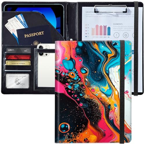 Ledermappe mit Briefbeschwerer, A4, personalisierbar, Notizblock und Kartenhalter für Damen und Herren, professionelle Verwendung, buntes Wirbel Ledermappe mit Briefbeschwerer, A4, personalisierbar, Notizblock und Kartenhalter für Damen und Herren, professionelle Verwendung, buntes Wirbel von Decahouy