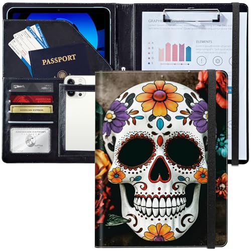 Padfolio/Portfolio-Mappe, Klemmbrett, Blume, Lächeln, Totenkopf, personalisiertes Leder-Portfolio, Padfolio mit Lebenslauf-Dokumenten, Organizer, Briefgröße, A4, Schreibblock, Visitenkartenhalter für Padfolio/Portfolio-Mappe, Klemmbrett, Blume, Lächeln, Totenkopf, personalisiertes Leder-Portfolio, Padfolio mit Lebenslauf-Dokumenten, Organizer, Briefgröße, A4, Schreibblock, Visitenkartenhalter für von Decahouy