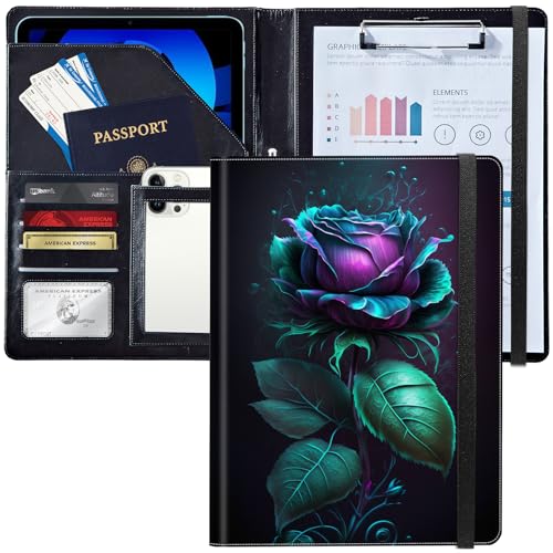 Padfolio/Portfolio-Mappe, Klemmbrett, blaue Rose, personalisiertes Leder, Portfolio, Padfolio mit Lebenslauf-Dokumenten, Organizer, Briefgröße, A4, Schreibblock, Visitenkartenhalter für Männer und Padfolio/Portfolio-Mappe, Klemmbrett, blaue Rose, personalisiertes Leder, Portfolio, Padfolio mit Lebenslauf-Dokumenten, Organizer, Briefgröße, A4, Schreibblock, Visitenkartenhalter für Männer und von Decahouy