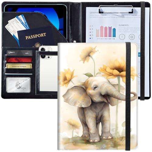 Padfolio/Portfolio-Ordner, Klemmbrett, Elefant und Sonnenblume, personalisiertes Leder-Portfolio, Padfolio mit Lebenslauf-Dokumenten, Organizer, Briefgröße, A4, Schreibblock, Visitenkartenhalter für Padfolio/Portfolio-Ordner, Klemmbrett, Elefant und Sonnenblume, personalisiertes Leder-Portfolio, Padfolio mit Lebenslauf-Dokumenten, Organizer, Briefgröße, A4, Schreibblock, Visitenkartenhalter für von Decahouy