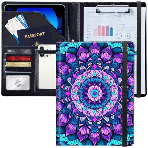 Padfolio/Portfolio-Ordner, Klemmbrett, Mandala-Blumen/Lila, personalisiertes Leder-Portfolio, Padfolio mit Lebenslauf-Dokumenten, Organizer, Briefgröße, A4, Schreibblock, Visitenkartenhalter für Padfolio/Portfolio-Ordner, Klemmbrett, Mandala-Blumen/Lila, personalisiertes Leder-Portfolio, Padfolio mit Lebenslauf-Dokumenten, Organizer, Briefgröße, A4, Schreibblock, Visitenkartenhalter für von Decahouy