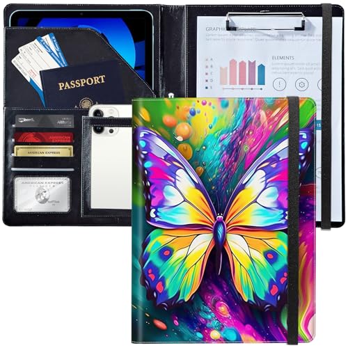 Padfolio/Portfolio-Ordner, Klemmbrett, Regenbogen-Schmetterling, personalisiertes Leder-Portfolio, Padfolio mit Lebenslauf-Dokumenten, Organizer, Briefgröße, A4, Schreibblock, Visitenkartenhalter für Padfolio/Portfolio-Ordner, Klemmbrett, Regenbogen-Schmetterling, personalisiertes Leder-Portfolio, Padfolio mit Lebenslauf-Dokumenten, Organizer, Briefgröße, A4, Schreibblock, Visitenkartenhalter für von Decahouy