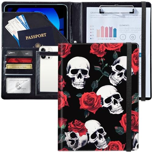 Padfolio/Portfolio-Ordner, Klemmbrett, Totenkopf/rote Rosen, Blumen, personalisiertes Leder-Portfolio, Padfolio mit Lebenslauf-Dokumenten, Organizer, Briefgröße, A4, Schreibblock, Visitenkartenhalter Padfolio/Portfolio-Ordner, Klemmbrett, Totenkopf/rote Rosen, Blumen, personalisiertes Leder-Portfolio, Padfolio mit Lebenslauf-Dokumenten, Organizer, Briefgröße, A4, Schreibblock, Visitenkartenhalter von Decahouy