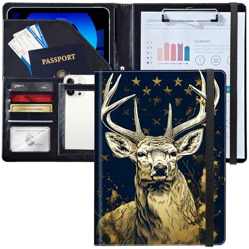 Padfolio/Portfolio-Ordner, Klemmbrett, amerikanische Flagge, Hirsch, personalisiertes Leder-Portfolio, Padfolio mit Lebenslauf-Dokumenten, Organizer, Briefgröße, A4, Schreibblock, Visitenkartenhalter Padfolio/Portfolio-Ordner, Klemmbrett, amerikanische Flagge, Hirsch, personalisiertes Leder-Portfolio, Padfolio mit Lebenslauf-Dokumenten, Organizer, Briefgröße, A4, Schreibblock, Visitenkartenhalter von Decahouy