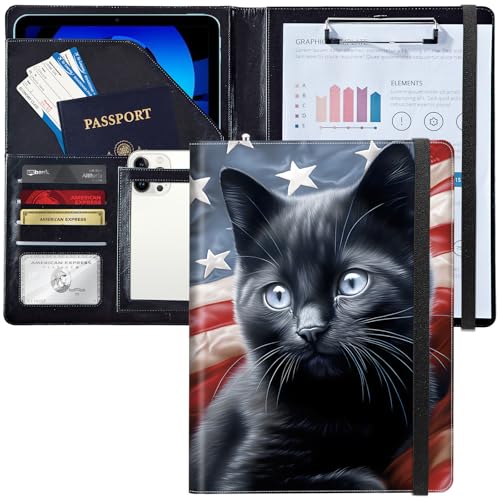 Padfolio/Portfolio-Ordner, Klemmbrett, amerikanische Flagge, schwarze Katze, personalisiertes Leder-Portfolio, Padfolio mit Lebenslauf-Dokumenten, Organizer, Briefgröße, A4, Schreibblock Padfolio/Portfolio-Ordner, Klemmbrett, amerikanische Flagge, schwarze Katze, personalisiertes Leder-Portfolio, Padfolio mit Lebenslauf-Dokumenten, Organizer, Briefgröße, A4, Schreibblock von Decahouy