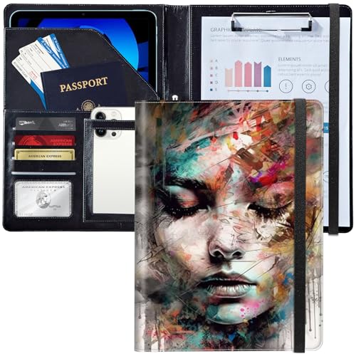 Padfolio/Portfolio-Ordner, Klemmbrett, buntes Frauen-Porträt, personalisiertes Leder-Portfolio, Padfolio mit Lebenslauf-Dokumenten, Organizer, Briefgröße, A4, Schreibblock, Visitenkartenhalter für Padfolio/Portfolio-Ordner, Klemmbrett, buntes Frauen-Porträt, personalisiertes Leder-Portfolio, Padfolio mit Lebenslauf-Dokumenten, Organizer, Briefgröße, A4, Schreibblock, Visitenkartenhalter für von Decahouy