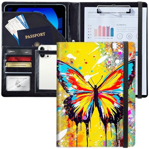 Padfolio/Portfolio-Ordner, Klemmbrett, buntes Schmetterling, personalisiertes Leder-Portfolio, Padfolio mit Lebenslauf-Dokumenten, Organizer, Briefgröße, A4, Schreibblock, Visitenkartenhalter für Padfolio/Portfolio-Ordner, Klemmbrett, buntes Schmetterling, personalisiertes Leder-Portfolio, Padfolio mit Lebenslauf-Dokumenten, Organizer, Briefgröße, A4, Schreibblock, Visitenkartenhalter für von Decahouy
