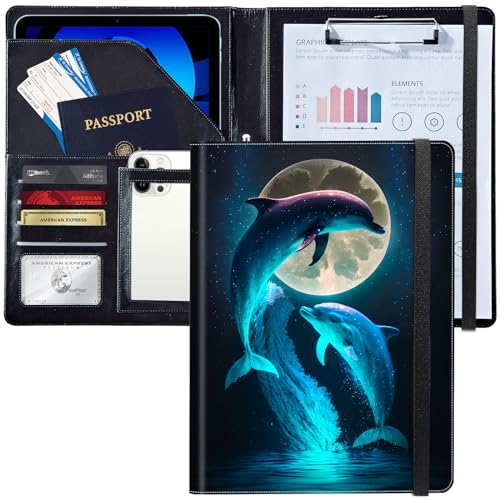 Padfolio/Portfolio-Ordner, Klemmbrett, niedliche Delfine und Mond, personalisiertes Leder-Portfolio, Padfolio mit Lebenslauf-Dokumenten, Organizer, Briefgröße, A4, Schreibblock, Visitenkartenhalter Padfolio/Portfolio-Ordner, Klemmbrett, niedliche Delfine und Mond, personalisiertes Leder-Portfolio, Padfolio mit Lebenslauf-Dokumenten, Organizer, Briefgröße, A4, Schreibblock, Visitenkartenhalter von Decahouy