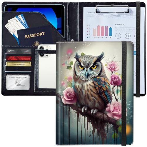 Padfolio/Portfolio-Ordner, Klemmbrett, niedliche Eule, Rosen, Blumen, personalisiertes Leder-Portfolio, Padfolio mit Lebenslauf-Dokumenten, Organizer, Briefgröße, A4, Schreibblock, Visitenkartenhalter Padfolio/Portfolio-Ordner, Klemmbrett, niedliche Eule, Rosen, Blumen, personalisiertes Leder-Portfolio, Padfolio mit Lebenslauf-Dokumenten, Organizer, Briefgröße, A4, Schreibblock, Visitenkartenhalter von Decahouy