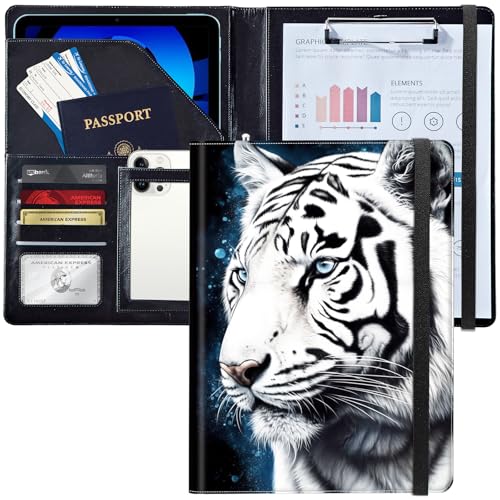 Padfolio/Portfolio-Ordner, Klemmbrett, niedlicher weißer Tiger, personalisiertes Leder-Portfolio, Padfolio mit Lebenslauf-Dokumenten, Organizer, Briefgröße, A4, Schreibblock, Visitenkartenhalter für Padfolio/Portfolio-Ordner, Klemmbrett, niedlicher weißer Tiger, personalisiertes Leder-Portfolio, Padfolio mit Lebenslauf-Dokumenten, Organizer, Briefgröße, A4, Schreibblock, Visitenkartenhalter für von Decahouy