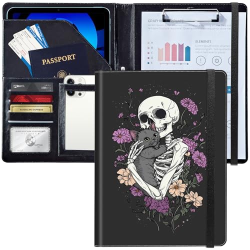 Padfolio/Portfolio-Ordner, Klemmbrett, personalisiertes Leder-Portfolio, Padfolio mit Lebenslauf-Dokumenten, Organizer, Briefgröße, A4, Schreibblock, Visitenkartenhalter für Männer und Frauen, Skelett Padfolio/Portfolio-Ordner, Klemmbrett, personalisiertes Leder-Portfolio, Padfolio mit Lebenslauf-Dokumenten, Organizer, Briefgröße, A4, Schreibblock, Visitenkartenhalter für Männer und Frauen, Skelett von Decahouy