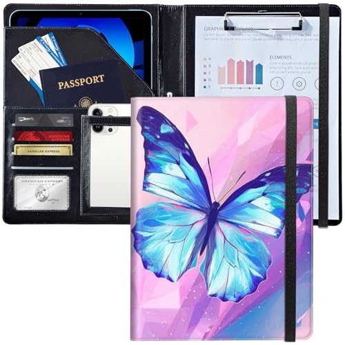 Padfolio/Portfolio-Ordner-Klemmbrett, glitzernder Schmetterling, personalisiertes Leder-Portfolio, Padfolio mit Lebenslauf-Dokumenten, Organizer, Briefgröße, A4, Schreibblock, Visitenkartenhalter für Padfolio/Portfolio-Ordner-Klemmbrett, glitzernder Schmetterling, personalisiertes Leder-Portfolio, Padfolio mit Lebenslauf-Dokumenten, Organizer, Briefgröße, A4, Schreibblock, Visitenkartenhalter für von Decahouy