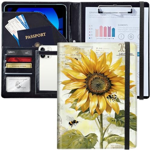 Padfolio/Portfolio Ordner Zwischenablage, Personalisierte Leder Portfolio Padfolio W/CV Dokument Organizer Brief Größe A4 Schreibpad Visitenkartenhalter für Männer Frauen, Schöne Sonnenblume und Padfolio/Portfolio Ordner Zwischenablage, Personalisierte Leder Portfolio Padfolio W/CV Dokument Organizer Brief Größe A4 Schreibpad Visitenkartenhalter für Männer Frauen, Schöne Sonnenblume und von Decahouy
