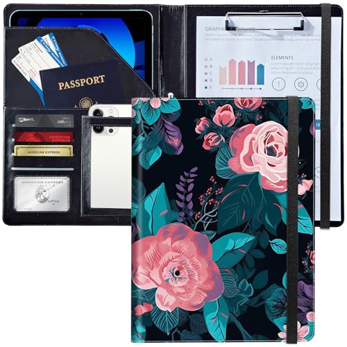 Padfolio Dokumentenmappe A4 mit dunkelrosa Blumen, Leder, personalisierbar, für Damen und Herren Padfolio Dokumentenmappe A4 mit dunkelrosa Blumen, Leder, personalisierbar, für Damen und Herren von Decahouy
