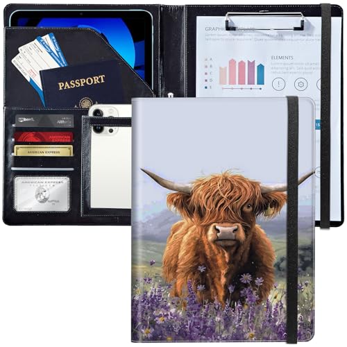 Personalisierter Leder-Blockiermappe mit Lebenslauf-Dokumentenhalter, A4-Format, Visitenkartenhalter für Damen und Herren, Schottisches Highlandrinder Personalisierter Leder-Blockiermappe mit Lebenslauf-Dokumentenhalter, A4-Format, Visitenkartenhalter für Damen und Herren, Schottisches Highlandrinder von Decahouy