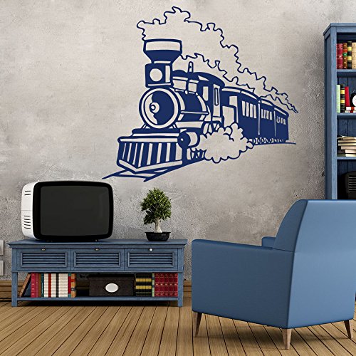 Vinyl Wandtattoo Welt Zug Lokomotive Kinder Eisenbahn Wandaufkleber Wandsticker Wanddekoration Fototapete Dekoration für Kinderzimmer Schlafzimmer Wohnzimmer Arbeitszimmer Kabinett Zimmer M123 von DecalStoreVienna