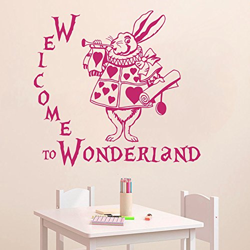 Vinyl Wandtattoo Zitat Alice im Wunderland Buch Welcome to Wonderland Willkommen im Wunderland Kaninchen Innendekor Wandaufkleber Wandsticker Wanddekoration Schlafzimmer Wohnzimmer Kinderzimmer M222 von DecalStoreVienna
