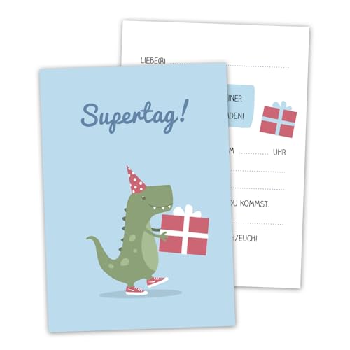 Decento® Einladung Geburtstag Dino - 10 Karten für Jungen - Kindergeburtstag Dinosaurier T-Rex Party - Einladungskarten für Kinder zum Ausfüllen und Beschriften von Decento
