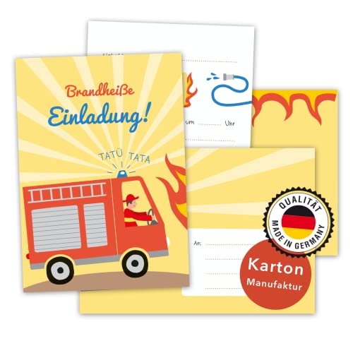 Decento® Einladung Geburtstag Feuerwehr - 8 Karten mit Umschlag für Jungen - Kindergeburtstag - Einladungskarten für Kinder zum Ausfüllen und Beschriften von Decento