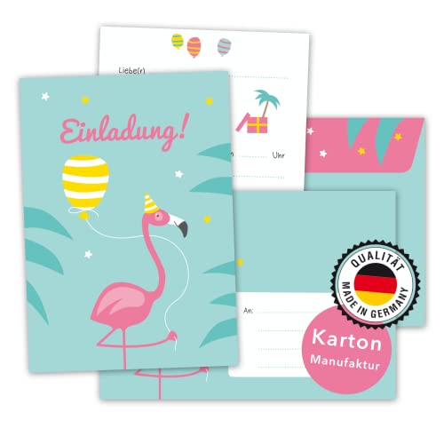 Decento® Einladung Geburtstag Flamingo - 8 Karten mit Umschlag für Mädchen - niedlicher Kindergeburtstag - Einladungskarten für Kinder zum Ausfüllen und Beschriften von Decento