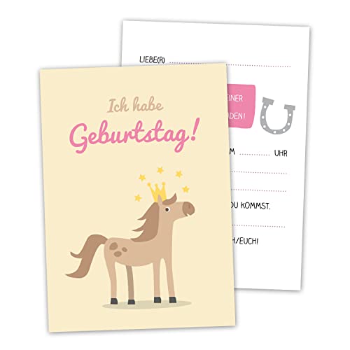 Decento® Einladungskarten Kindergeburtstag Pferd - Einladung für Mädchen - Geburtstag Pony Pferde (12 Stück Einladungskarten) von Decento