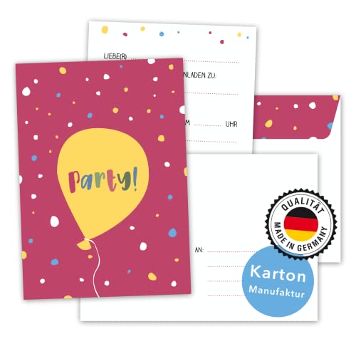 Decento® Einladungskarten Geburtstag Party - 8 Karten mit Umschlag für Mädchen Jungen - Einladung für Kindergeburtstag, Feier, Fete - Luftballon Punkte Design - Postkarten für Kinder Erwachsene von Decento