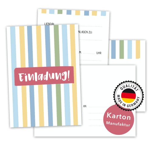 Decento® Einladungskarten für Geburtstag Party - 8 Karten mit Umschlag für Mädchen Jungen - Einladung für Kindergeburtstag, Feier, Fete - Streifen-Design - Postkarten für Kinder Erwachsene von Decento