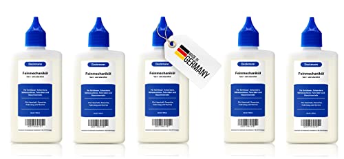 5x 100 ml Flasche Feinmechaniköl Nähmaschinenöl Universalöl - Niedrige Viskosität - Harzt nicht & geruchsneutral - Ideal für feinmechanische Komponenten, Scharniere, Türen, Fenster, Elektro-Rasierer von Deckmann