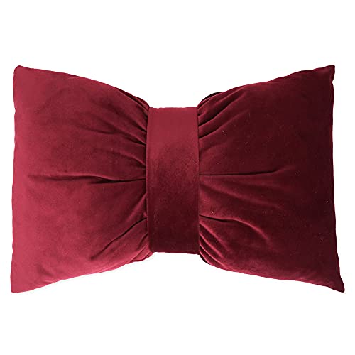 Declea Kissen mit Schleife aus Samtstoff, Sofa oder Bett, dekorativ, Bordeaux, mit Füllung, handgefertigt, Bordeaux, 50 x 30 cm von Declea