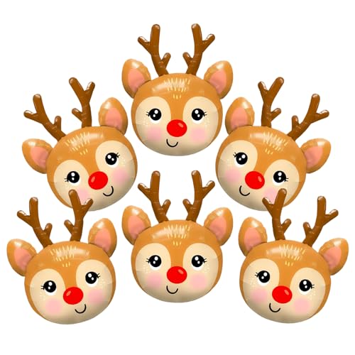 6-teiliges Weihnachtsfolienballon-Set für Weihnachten, Geburtstag, Dekoration, Urlaubsballons, Weihnachts-Partyzubehör (Hirsch) von Decmied
