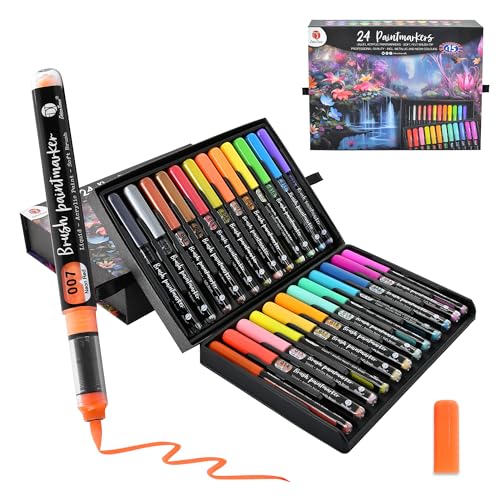 Decotime Paint Marker Set - 24 lebendige Acrylfarbstifte für mehrere Oberflächen - Professionelle Malstifte für Holz, Glas, Stoff, Keramik & Leinwand - Langanhaltender Kunstbedarf zum Basteln Decotime Paint Marker Set - 24 lebendige Acrylfarbstifte für mehrere Oberflächen - Professionelle Malstifte für Holz, Glas, Stoff, Keramik & Leinwand - Langanhaltender Kunstbedarf zum Basteln von Deco Time