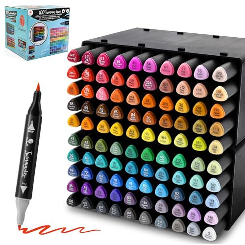 Decotime Twin Alkohol-Marker mit Ablageschale – 100 Dual-Tip Coloring Permanent Marker Stifte, Erwachsene Kunst & Handwerk – Schnell trocknende Künstler-Marker, feine & Pinselspitzen zum Zeichnen Decotime Twin Alkohol-Marker mit Ablageschale – 100 Dual-Tip Coloring Permanent Marker Stifte, Erwachsene Kunst & Handwerk – Schnell trocknende Künstler-Marker, feine & Pinselspitzen zum Zeichnen von Deco Time