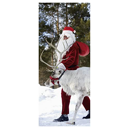 Dekoratives Stoffbanner,Weihnachtsmann mit Rentier' 75 x 180 cm rot Winterbanner Textil-Banner Dekoration schwer entflammbar von Deco Woerner