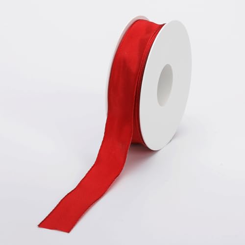 Geschenkband mit Drahtkante 25 mm x 25 m Stoffband rot Deko-Geschenkband aus Polyester von Deco Woerner