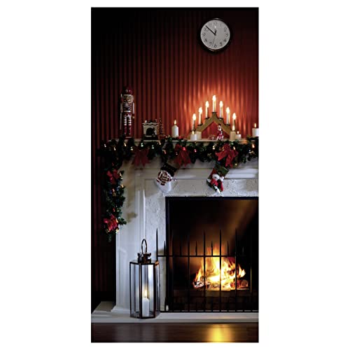 Weihnachtlicher Stoffbanner,Weihnachtskamin' 100 x 200 cm rot Winterbanner Weihnachtsdeko Hänge-Banner Stoff-Display zum Hängen Wanddeko Banner Dekoration von Deco Woerner