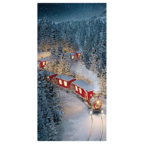 Weihnachtlicher Stoffbanner „Weihnachtszug“ 100 x 200 cm rot Winterbanner Weihnachtsdeko Hänge-Banner Stoff-Display zum Hängen Wanddeko Banner Dekoration von Deco Woerner