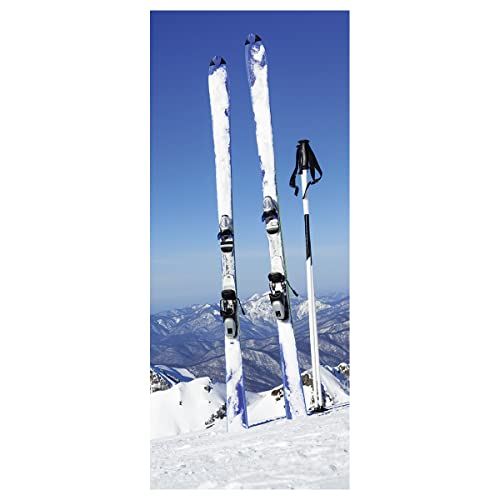 Winterliches Stoffbanner,Ski im Schnee' 75 x 180 cm weiß Textil-Banner Stoff-Display zum Hängen Wanddeko Banner Dekoration Winterdeko von Deco Woerner