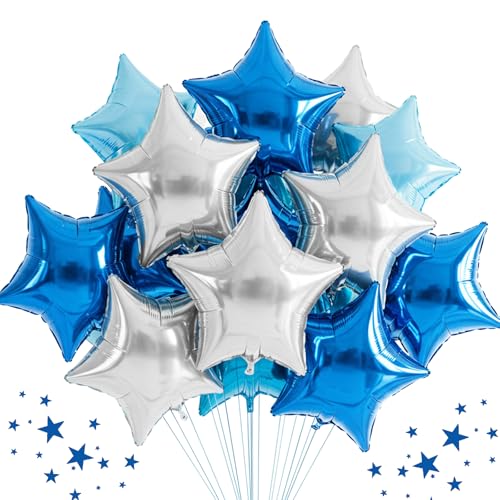 DecoGlee Folienballons in Sternform, 45,7 cm, groß, blau, silberfarben, Helium-Mylar-Ballons für Geburtstag, Hochzeit, Babyparty, Jahrestag, Verlobung, Party, Dekorationen, Zubehör, 30 Stück DecoGlee Folienballons in Sternform, 45,7 cm, groß, blau, silberfarben, Helium-Mylar-Ballons für Geburtstag, Hochzeit, Babyparty, Jahrestag, Verlobung, Party, Dekorationen, Zubehör, 30 Stück von DecoGlee