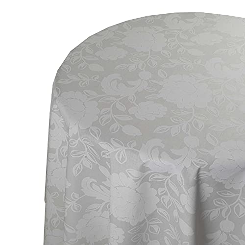 DecoHomeTextil Heimtextilmanufaktur Tischdecke mit Saumrand Damast Rose Weiß Oval 130 x 220 cm Wasserabweisend,Abwaschbar Tischtuch Tafeldecke pflegeleicht von DecoHomeTextil Heimtextilmanufaktur