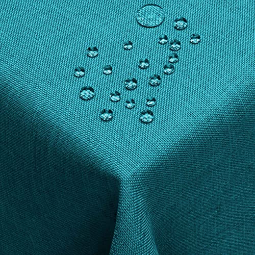 Leinen Optik Tischdecke Tischtuch Tafeldecke Leinendecke Eckig 90 x 90 cm Petrol Türkis Abwaschbar Wasserabweisend Pflegeleicht von DecoHomeTextil Heimtextilmanufaktur